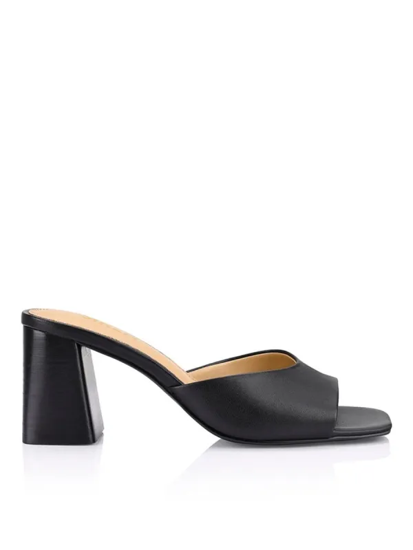 Stop Heeled Mules - Black Leather sold by Siren Shoes