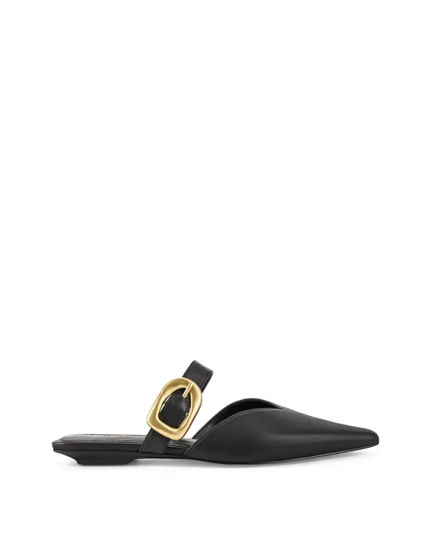 Allegra Close Toe Buckle Slide - Black Leather sold by Siren Shoes