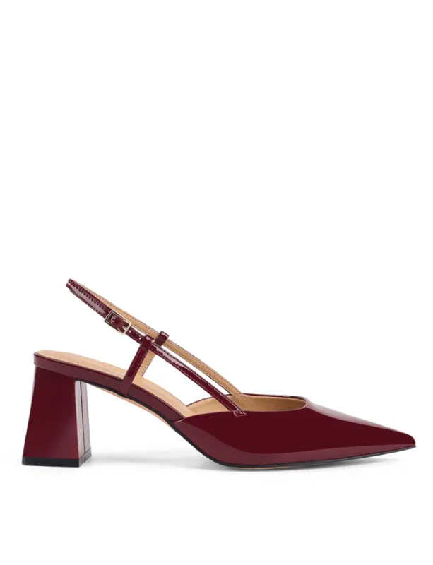 Yasmine Slingback Heels - Wine Patent Leather sold by Siren Shoes