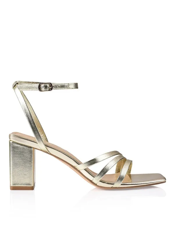 Tessie Block Heel Sandals - Soft Gold Metallic sold by Siren Shoes