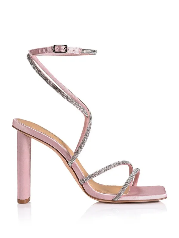 Pia Block Heel Sandals - Pink Satin/ Glitter sold by Siren Shoes