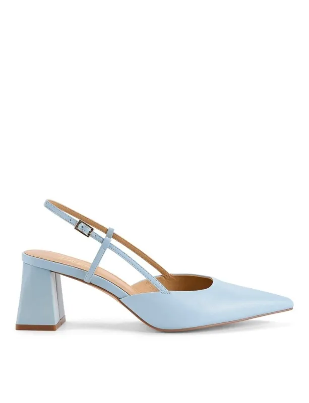 Yasmine Slingback Heels - Pale Blue Leather sold by Siren Shoes