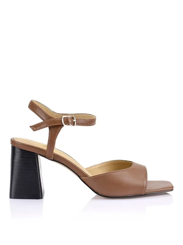 Stomp Heeled Sandals - Cinnamon Leather sold by Siren Shoes