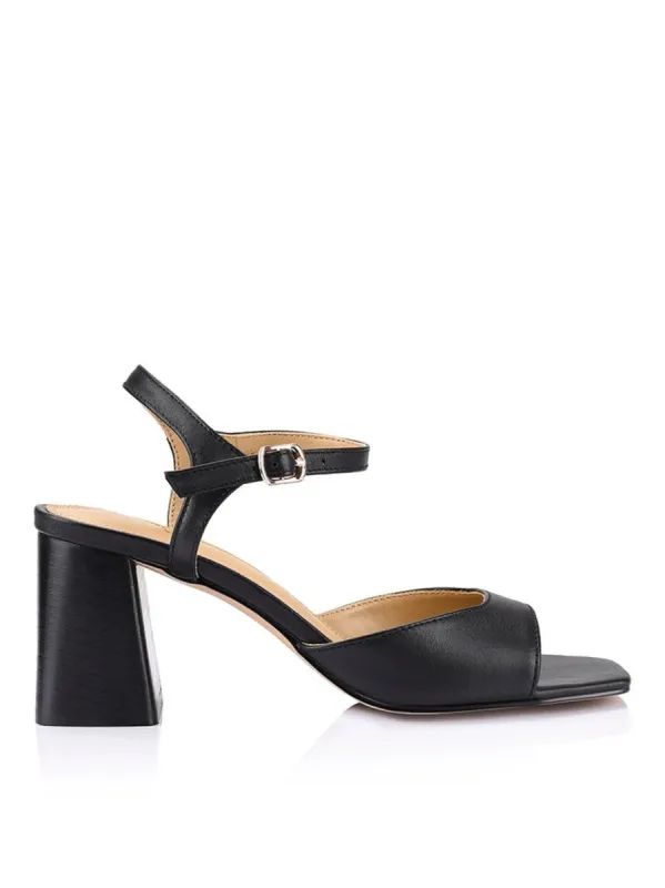 Stomp Heeled Sandals - Black Leather sold by Siren Shoes