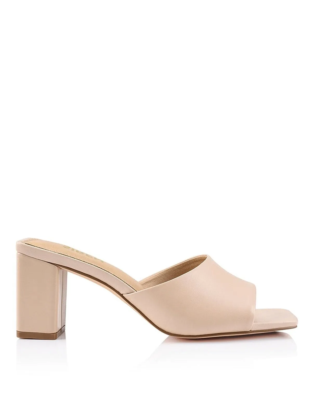 Teepee Block Heel Mules - Nude Leather sold by Siren Shoes