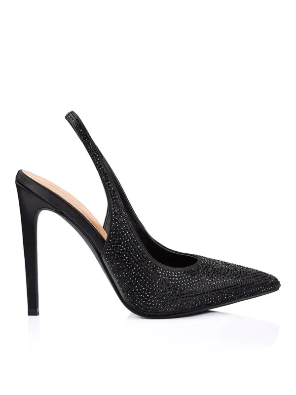 Anthony Stiletto Heels - Black Satin/Jewels sold by Siren Shoes