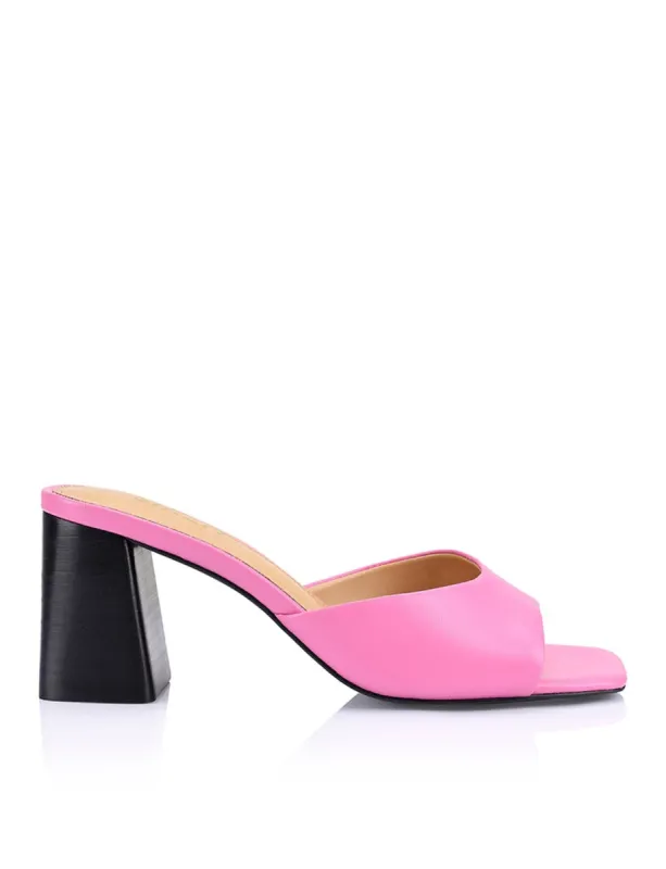 Stop Heeled Mules - Rose Leather sold by Siren Shoes