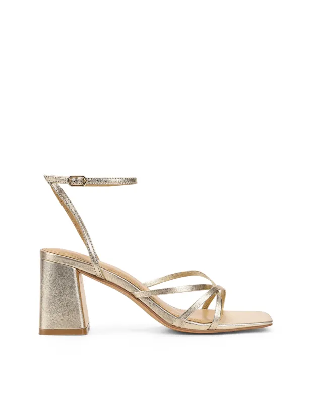 Straus Block Heel Sandals - Gold Metallic Leather made by Siren Shoes