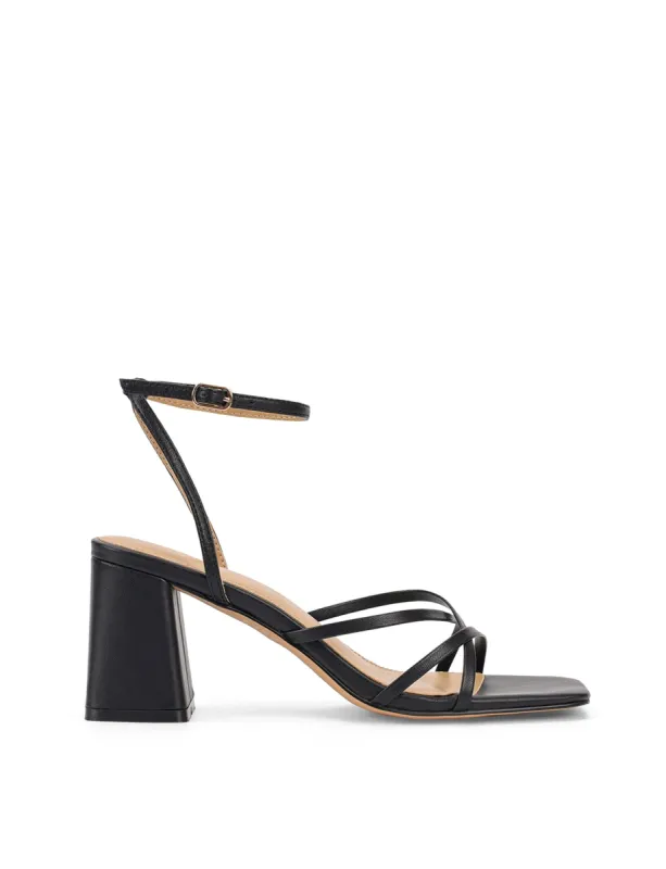 Straus Block Heel Sandals - Black Leather made by Siren Shoes