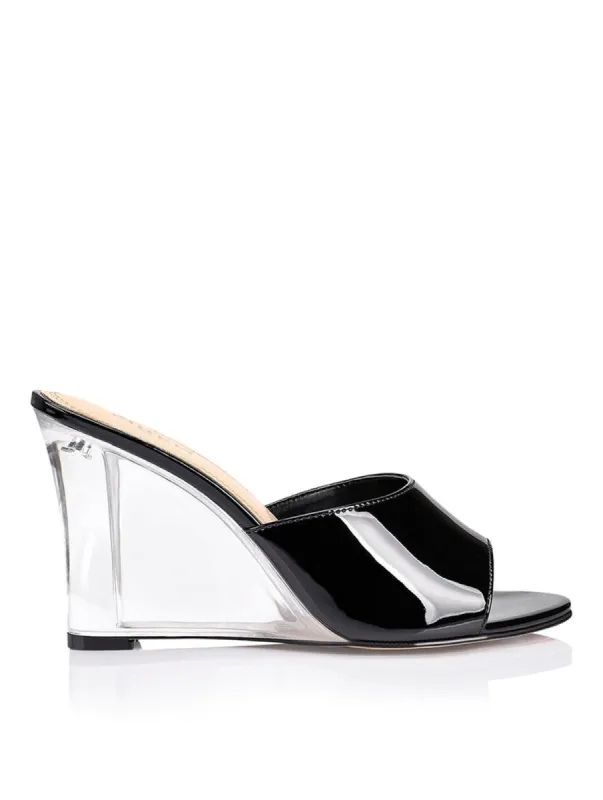 Bear Clear Wedge Heels - Black Patent sold by Siren Shoes