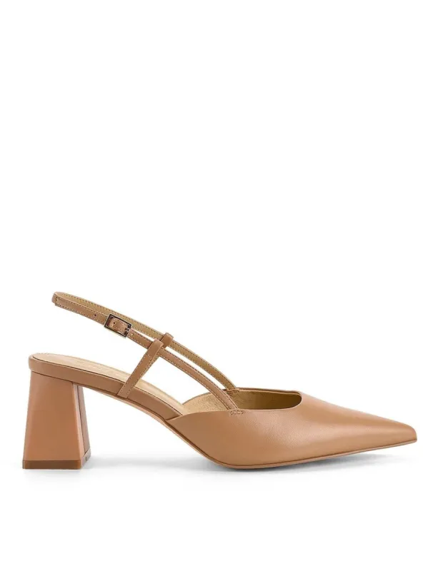 Yasmine Slingback Heels - Soft Tan Leather sold by Siren Shoes