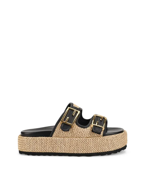 Aphrodite Woven Flatforms - Natural Weave/Black sold by Siren Shoes
