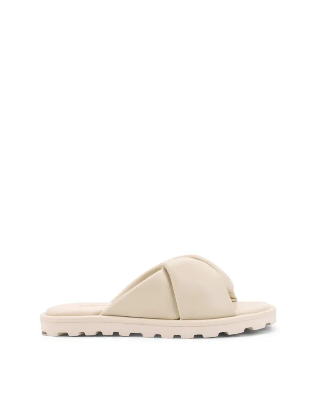 Westy Puffy Slides - Beige Leather sold by Siren Shoes