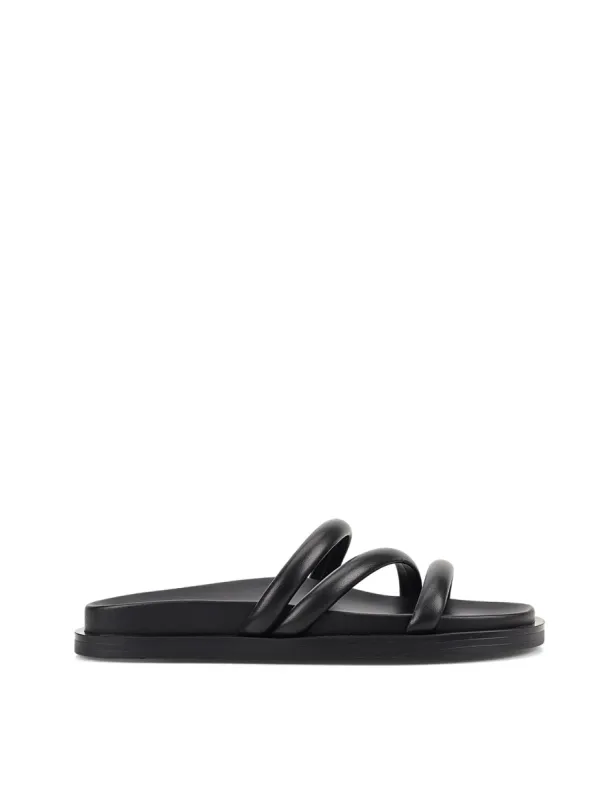 Lane Strappy Footbed Slides - Black Leather sold by Siren Shoes