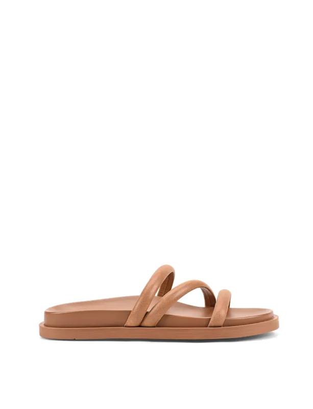 Lane Strappy Footbed Slides - Tan Leather sold by Siren Shoes