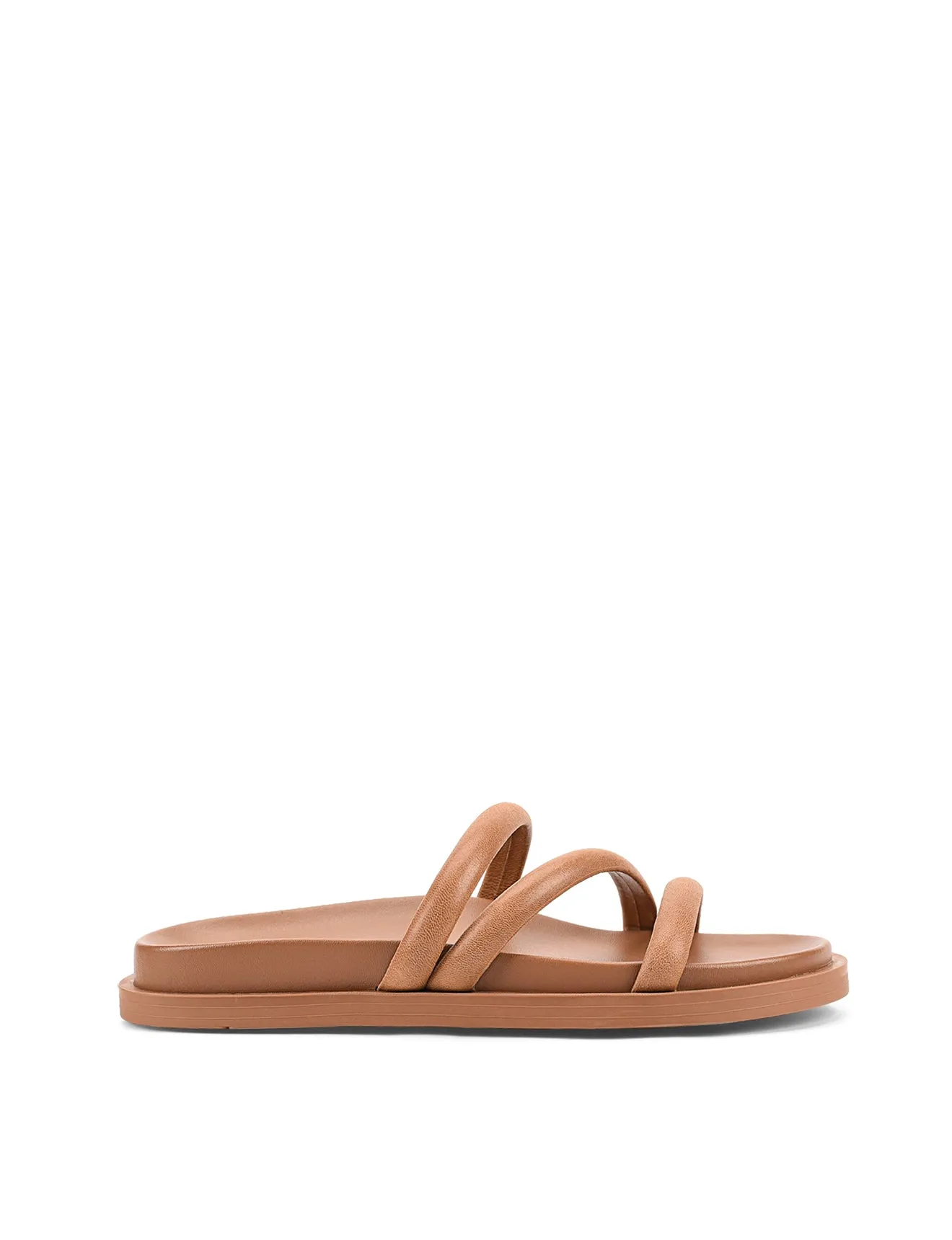 Lane Strappy Footbed Slides - Tan Leather sold by Siren Shoes