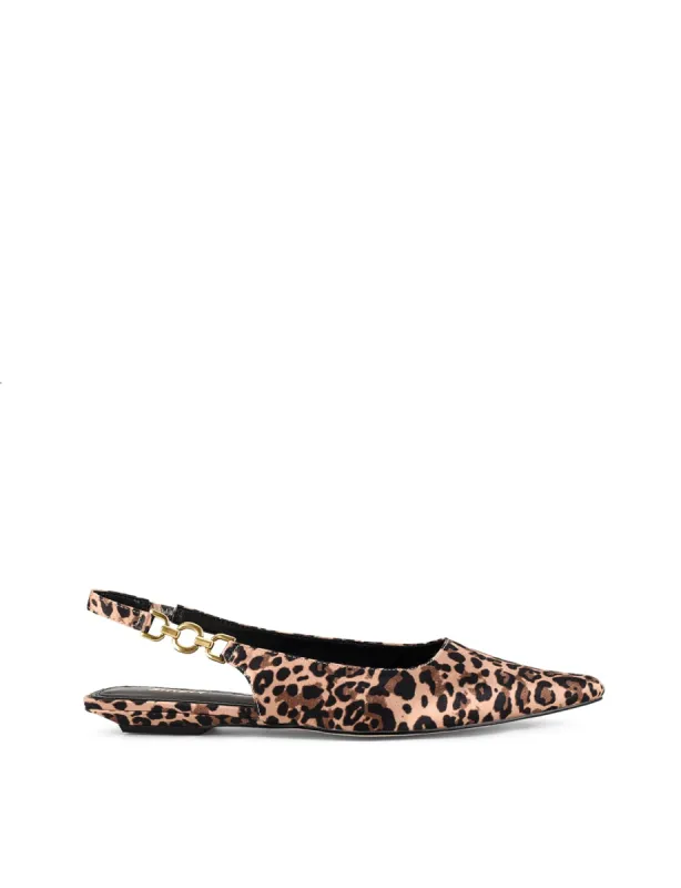 Alana Slingback Flats  - Leopard Satin sold by Siren Shoes