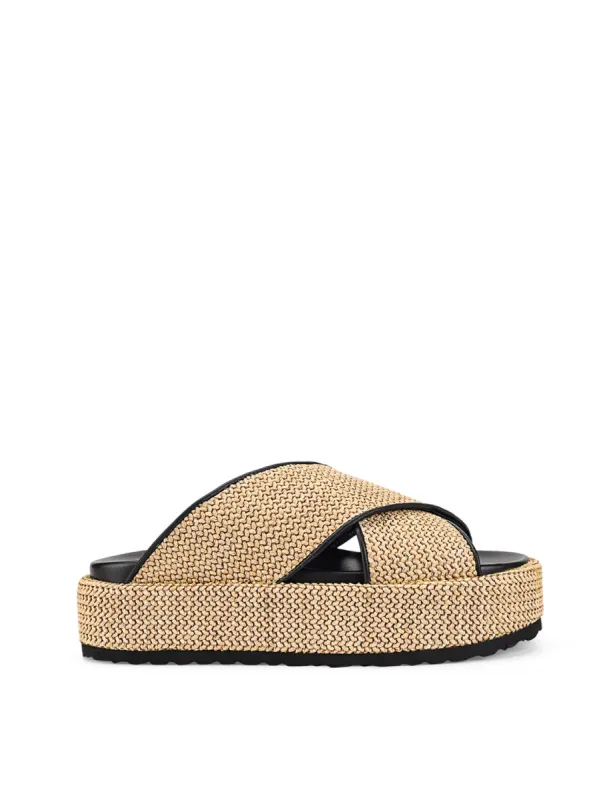 April Flatform Sandals - Natural Weave & Black sold by Siren Shoes