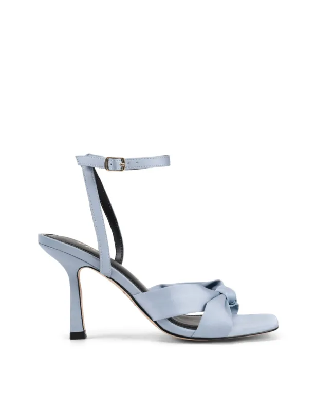 Spring Knot Sandals - Blue Satin sold by Siren Shoes