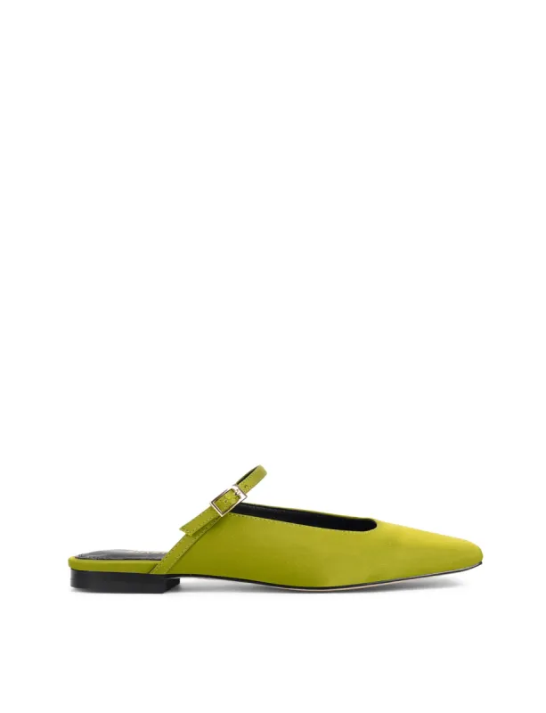 Xanthe Mary Jane Mules - Green Satin sold by Siren Shoes