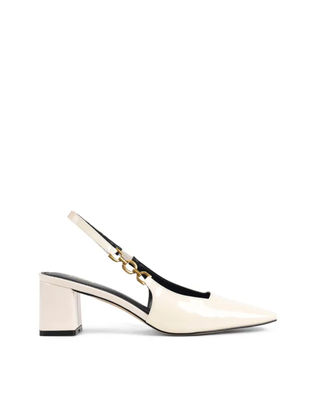 Renee Slingback Block Heels - Chalk White Patent Leather sold by Siren Shoes