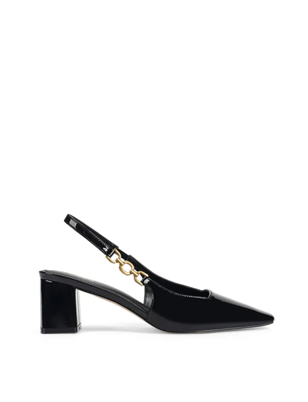 Renee Slingback Block Heels - Black Patent Leather sold by Siren Shoes