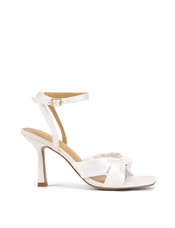 Spring Knot Sandals - Ivory White Satin sold by Siren Shoes