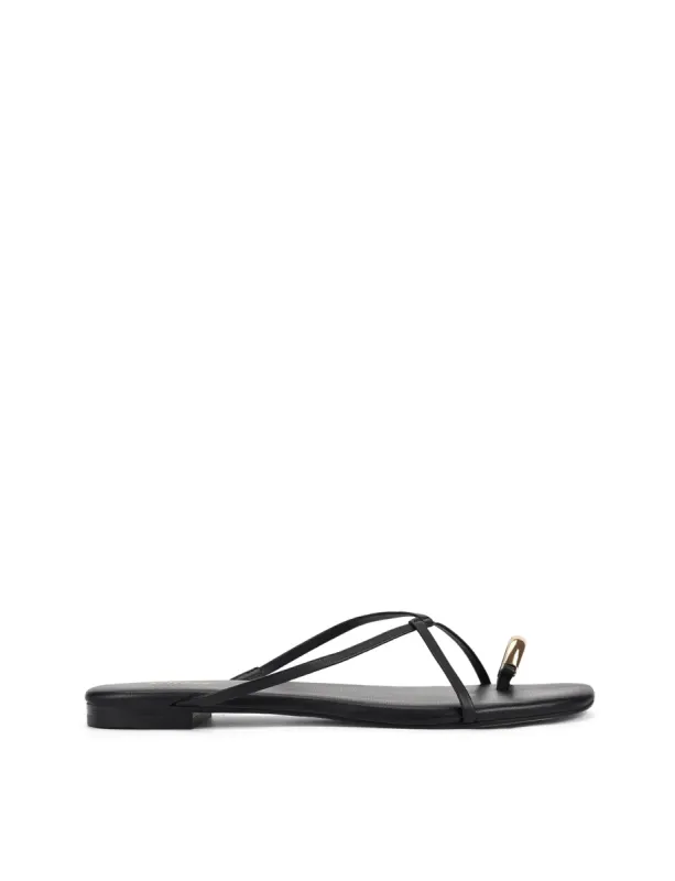 Mikki Flat Strappy Sandals - Black Leather made by Siren Shoes