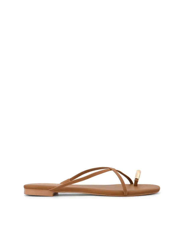 Mikki Flat Strappy Sandals - Tan Leather made by Siren Shoes