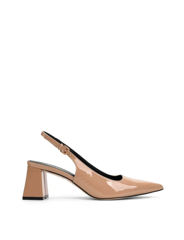 Yarra Pointed Toe Slingbacks - Almond Tan Patent Leather sold by Siren Shoes