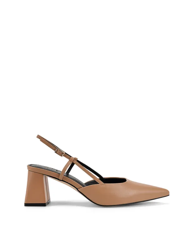 Yasmine Slingback Heels - Almond Tan Leather sold by Siren Shoes