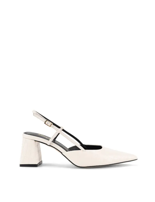 Yasmine Slingback Heels - Chalk White Croc Leather sold by Siren Shoes