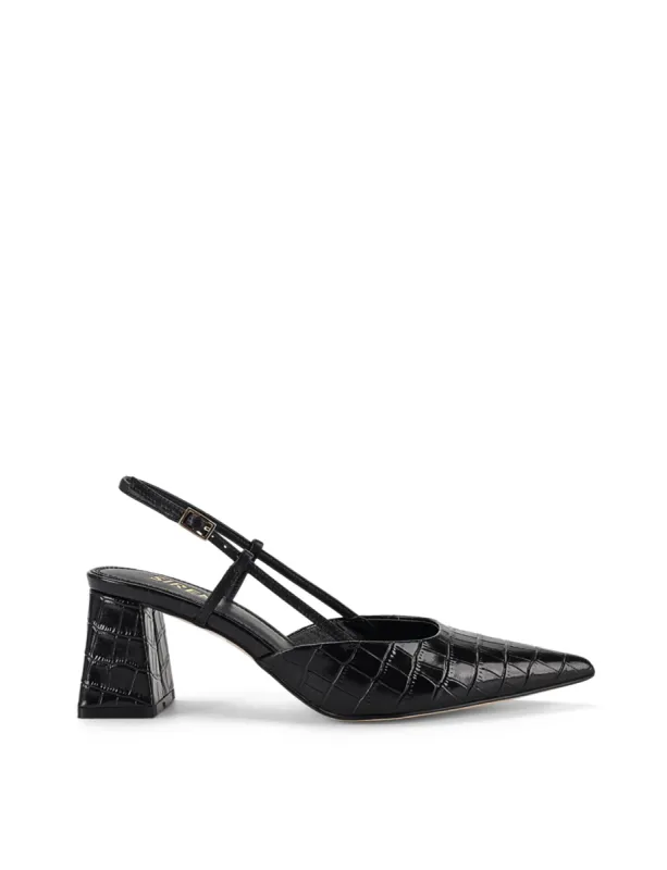 Yasmine Slingback Heels - Black Croc Leather sold by Siren Shoes