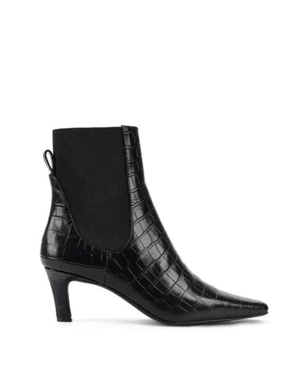 Blair Gusset Ankle Boots - Black Croc Leather sold by Siren Shoes