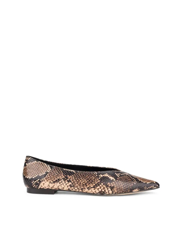 Locke Flat Pumps - Brown Snake Leather made by Siren Shoes
