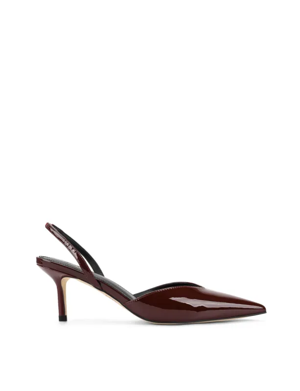 Yoco Slingback Kitten Heels - Wine Patent Leather sold by Siren Shoes