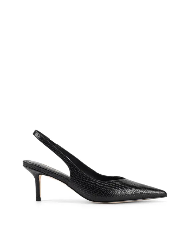 Yory Slingback Kitten Heels - Black Snake Leather sold by Siren Shoes