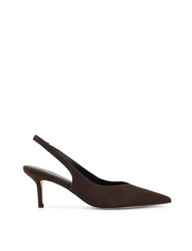 Yory Slingback Kitten Heels - Chocolate Brown Suede sold by Siren Shoes