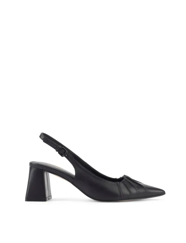 Yabell Slingback Block Heels - Black Leather sold by Siren Shoes