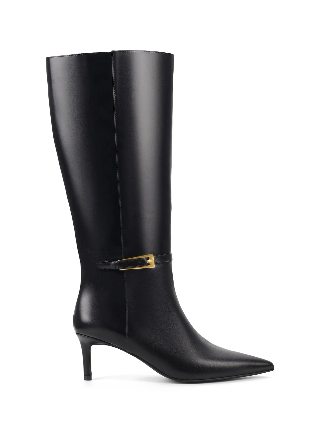 Drake Stiletto Long Boots - Black High Shine Leather sold by Siren Shoes