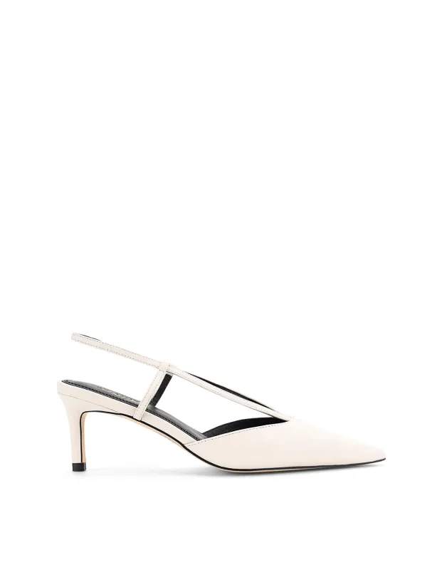 Dreamer Slingback Kitten Heels - Chalk White Leather sold by Siren Shoes