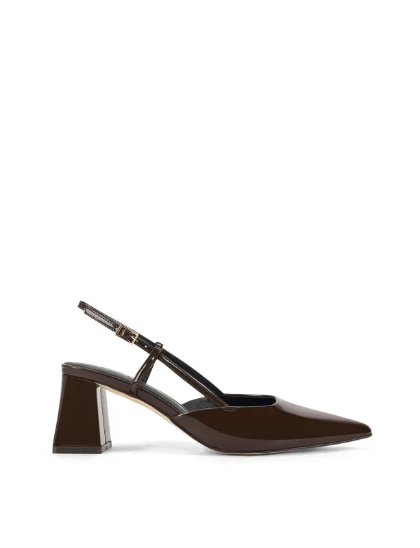 Yasmine Slingback Heels - Chocolate Brown Patent Leather sold by Siren Shoes