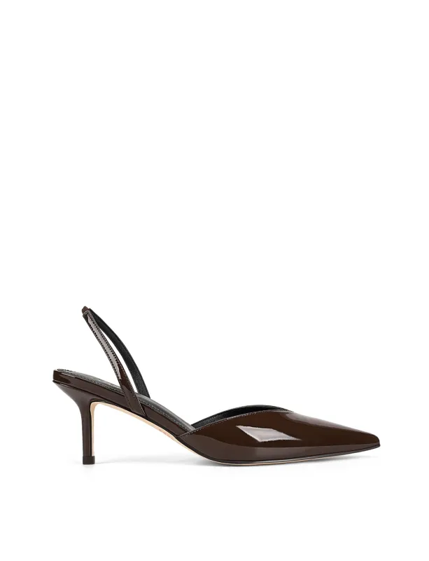 Yoco Slingback Kitten Heels - Chocolate Brown Patent Leather sold by Siren Shoes