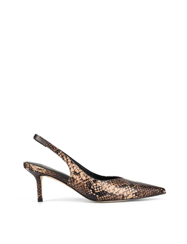 Yory Slingback Kitten Heels - Brown Snake Leather sold by Siren Shoes