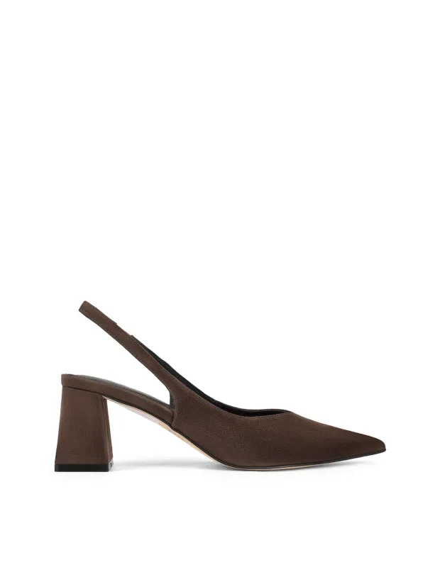 Yankee Slingback Block Heel - Chocolate Brown Suede sold by Siren Shoes