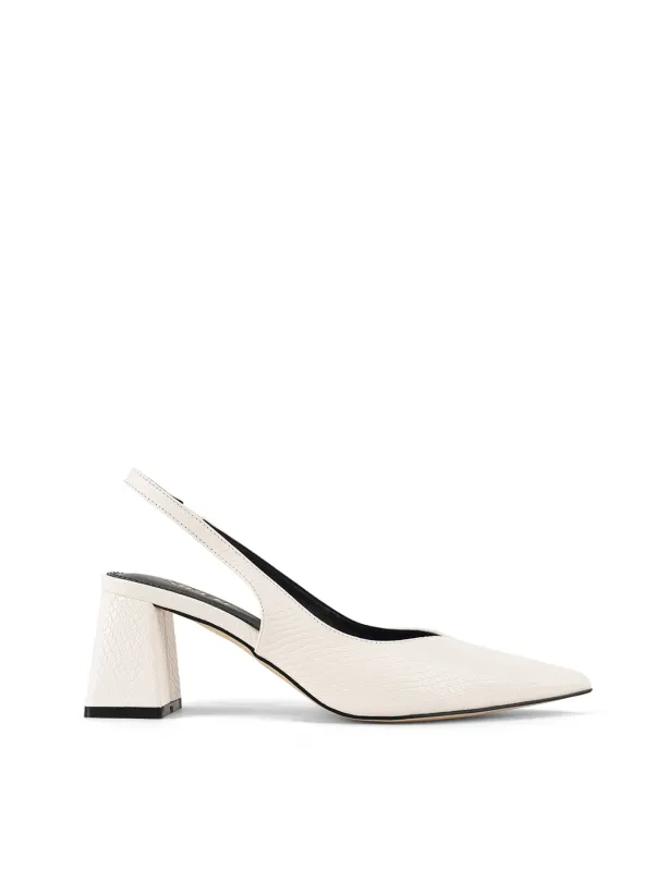 Yankee Slingback Block Heel - Chalk White Snake Leather sold by Siren Shoes