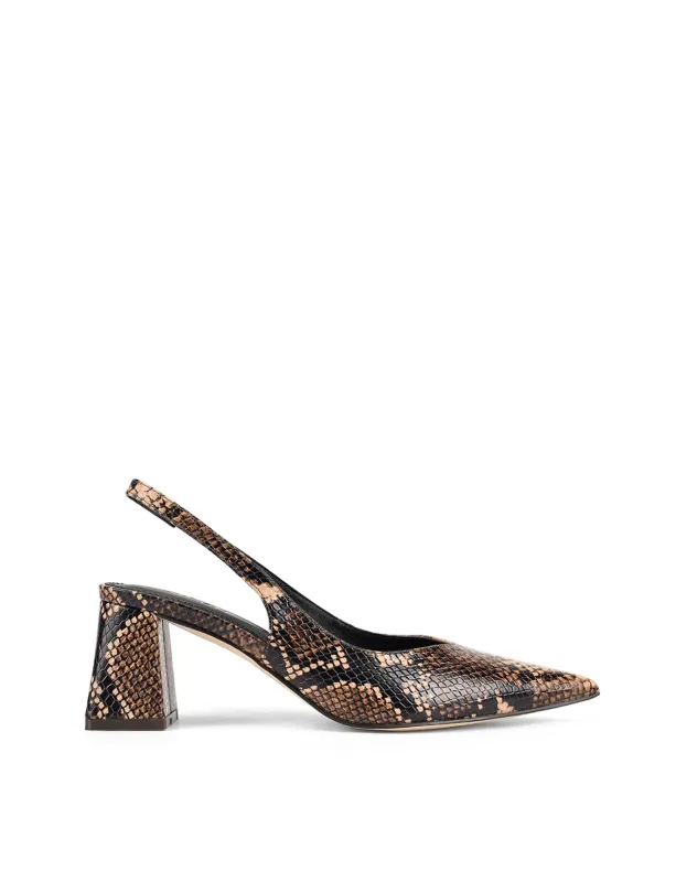 Yankee Slingback Block Heel - Brown Snake Leather sold by Siren Shoes