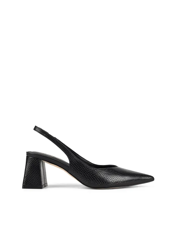Yankee Slingback Block Heel - Black Snake Leather sold by Siren Shoes