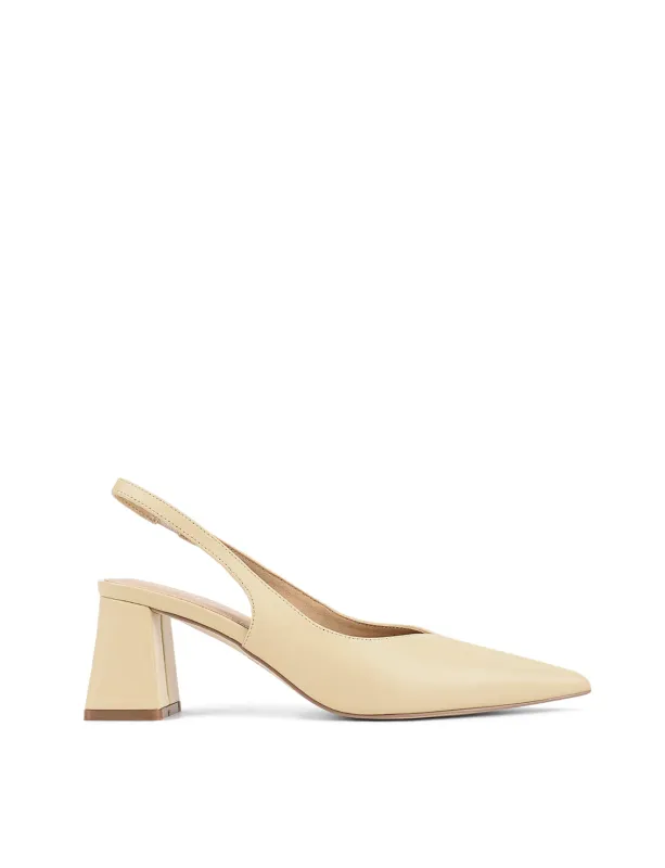 Yankee Slingback Block Heel - Custard Yellow Leather sold by Siren Shoes