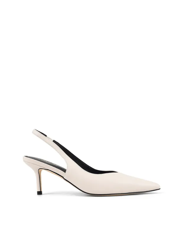 Yory Slingback Kitten Heels - Chalk White Leather sold by Siren Shoes
